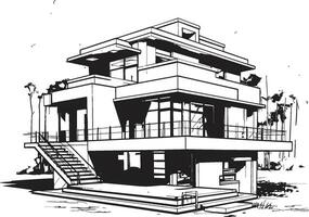 double niveau visionnaire esquisser idée pour duplex maison vecteur icône symétrie plan duplex maison conception dans vecteur logo concept