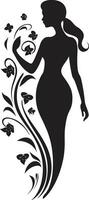 artistique fleur essence élégant vecteur visage minimaliste floral éclat noir femme icône