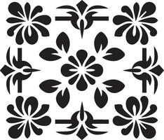 floral grille noir vecteur logo avec carrelage géométrique harmonie floral tuile modèle dans noir