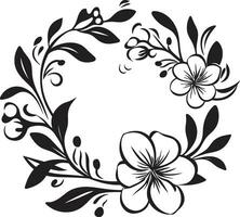 noir fleur valse monotone floral logo éléments encre noir jardin sérénade noir main tiré fleurs vecteur