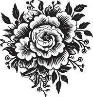 chuchotement pétale chic décoratif noir bouquet logo royal Floraison ensemble noir floral icône conception vecteur