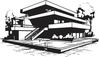 élégant cityline villa villa vecteur contour dans Urbain style lisse Urbain villa esquisser moderne ville villa dans noir contour