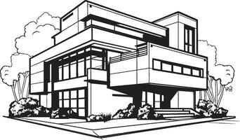 cityline villa silhouette moderne maison dans croustillant noir lignes élégant paysage urbain villa lisse contour icône de Urbain élégance vecteur