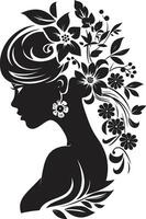artistique pétale beauté noir floral visage icône minimaliste floral profil vecteur femme emblème