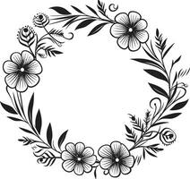 minimaliste couronne esquisser noir floral emblème sophistiqué mariage fleurs fabriqués à la main vecteur emblème