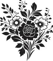 sophistiqué floral grappe noir vecteur bouquet ancien bouquet charme décoratif noir icône