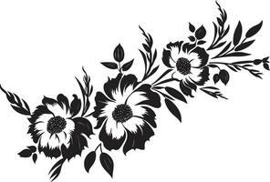 noir pétale harmonie fabriqués à la main floral vecteur croquis éthéré encré bouquets noir logo iconique éléments