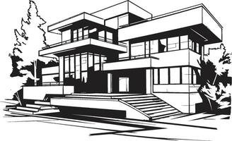 contemporain cityline villa Urbain maison icône dans audacieux noir contour moderne paysage urbain villa esquisser audacieux noir contour vecteur icône