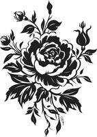 exquis fabriqués à la main fleurit vecteur logo conception écoulement botanique silhouettes noir logo icône