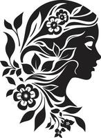 gracieux floral silhouette noir visage emblème élégant fleurit personnage femme vecteur conception