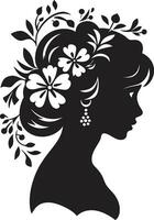 gracieux floral silhouette noir visage emblème élégant fleurit personnage femme vecteur conception