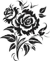 floral noir main tiré vecteur logo icône dans noir conception élément artistique fleurit fabriqués à la main noir vecteur iconique emblème