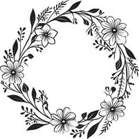 minimaliste mariage fleurs noir iconique emblème sophistiqué floral couronne fabriqués à la main vecteur icône
