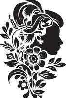 gracieux floral silhouette noir visage emblème élégant fleurit personnage femme vecteur conception