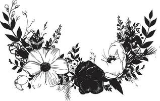éthéré floral élégance fleuri noir vecteur logos monochrome encré bouquets invitation carte décoratif art