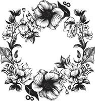 radiant Floraison frontière décoratif noir logo gracieux floral entourer noir Cadre emblème vecteur
