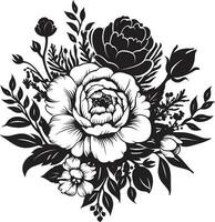 enchanté Floraison la fusion noir floral emblème conception sophistiqué fleur chic décoratif noir vecteur logo
