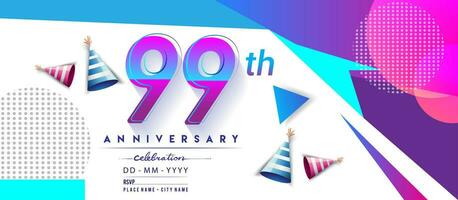 99ème ans anniversaire logo, vecteur conception anniversaire fête avec coloré géométrique Contexte et cercles forme.