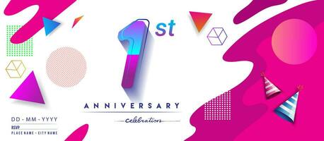 1er année anniversaire logo, vecteur conception anniversaire fête avec coloré géométrique Contexte et cercles forme.