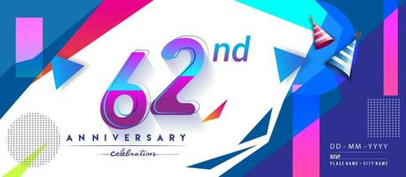 62e ans anniversaire logo, vecteur conception anniversaire fête avec coloré géométrique Contexte et cercles forme.
