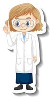autocollant de personnage de dessin animé avec une fille en robe de science vecteur