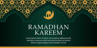 Ramadan kareem concept bannière cadre, arabe fenêtre sur foncé Contexte avec magnifique arabesque modèle vecteur