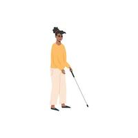 aveugle la personne dans des lunettes marche. désactivée africain femelle avec canne bâton. plat style personnages. vecteur illustration.
