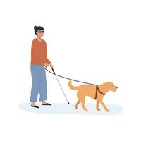 une guider chien avec aveugle la personne en marchant ensemble. ensemble de gens avec invalidité en utilisant Aidez-moi de chien. collection de plat style personnages. vecteur illustration.