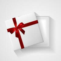 blanc cadeau boîte avec rouge arc et ruban Haut voir. élément pour décoration cadeaux, salutations, vacances. vecteur illustration