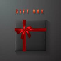 noir cadeau boîte avec rouge arc et ruban Haut voir. élément pour décoration cadeaux, salutations, vacances. vecteur illustration