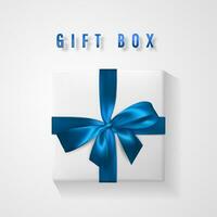 ensemble blanc cadeau boîte avec bleu arc et ruban Haut voir. élément pour décoration cadeaux, salutations, vacances. vecteur illustration