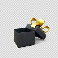 ouvert cadeau boîte avec or ruban et arc. 3d présent boîte décoration conception élément. vecteur illustration