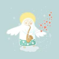 Cupidon ange l'amour personnage en jouant le saxophone vecteur illustration pour Valentin journée ou mariage sortir ensemble