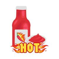 chaud feu, bouteille sauce avec sauce dans bol illustration vecteur