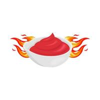 chaud Feu avec sauce dans bol illustration vecteur