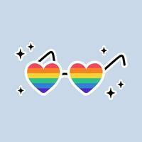 cœur forme lunettes avec lgbt drapeau. arc en ciel coloré lunettes. lgbt autocollant dans griffonnage style. lgbtq, lgbt fierté communauté symbole. vecteur illustration.