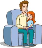 père et fille séance dans fauteuil. vecteur illustration de une dessin animé famille.