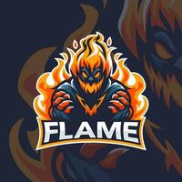 Feu monstre mascotte esport vecteur illustration. flamme diable jeu et sport équipe mascotte emblème.