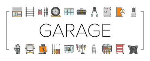garage outils un service auto réparation Icônes ensemble vecteur
