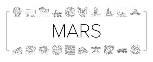 Mars planète espace astronomie Icônes ensemble vecteur