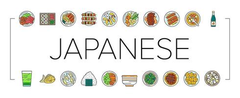 Japonais nourriture asiatique repas Icônes ensemble vecteur