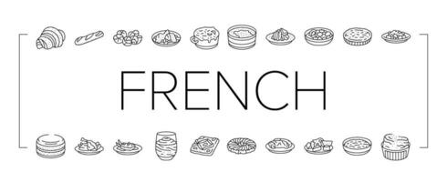 français cuisine nourriture repas Icônes ensemble vecteur