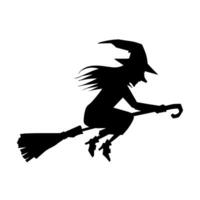 silhouette de une femelle sorcière balade balai vecteur
