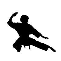 silhouette de une svelte femelle Faire martial art pose. silhouette de une martial art femme dans action pose. vecteur