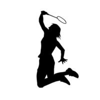 silhouette de femelle badminton athlète dans action pose. silhouette de une svelte femme en jouant badminton sport. vecteur