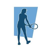 silhouette de une femelle tennis joueur dans action pose. silhouette de une femme en jouant tennis sport avec raquette. vecteur