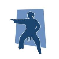 silhouette de une svelte femelle Faire martial art pose. silhouette de une martial art femme dans action pose. vecteur