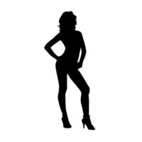 silhouette de une Jeune svelte femelle modèle dans serré tenue. silhouette de une svelte femme dans féminin pose. vecteur