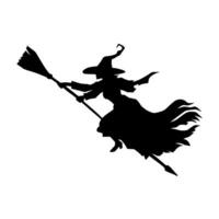 silhouette de une femelle sorcière balade balai vecteur