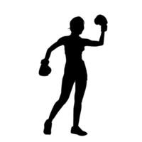 silhouette de femme boxe athlète dans action pose. silhouette de une femelle portant boxe gants pour boxe sport. vecteur